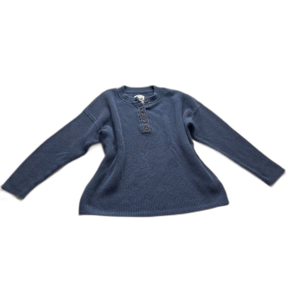 Aerie Henley Blue Knit Cotton Sweater Top Buttons Pullover 100% Cotton size XS